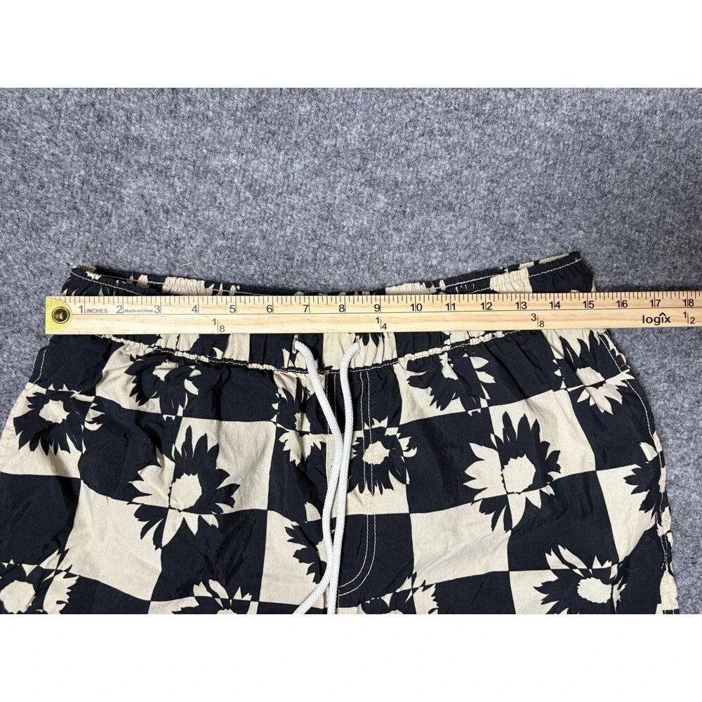 Urban Outfitters Swim Trunks Mens L Black Floral Check Elastic Waist Mesh Lined